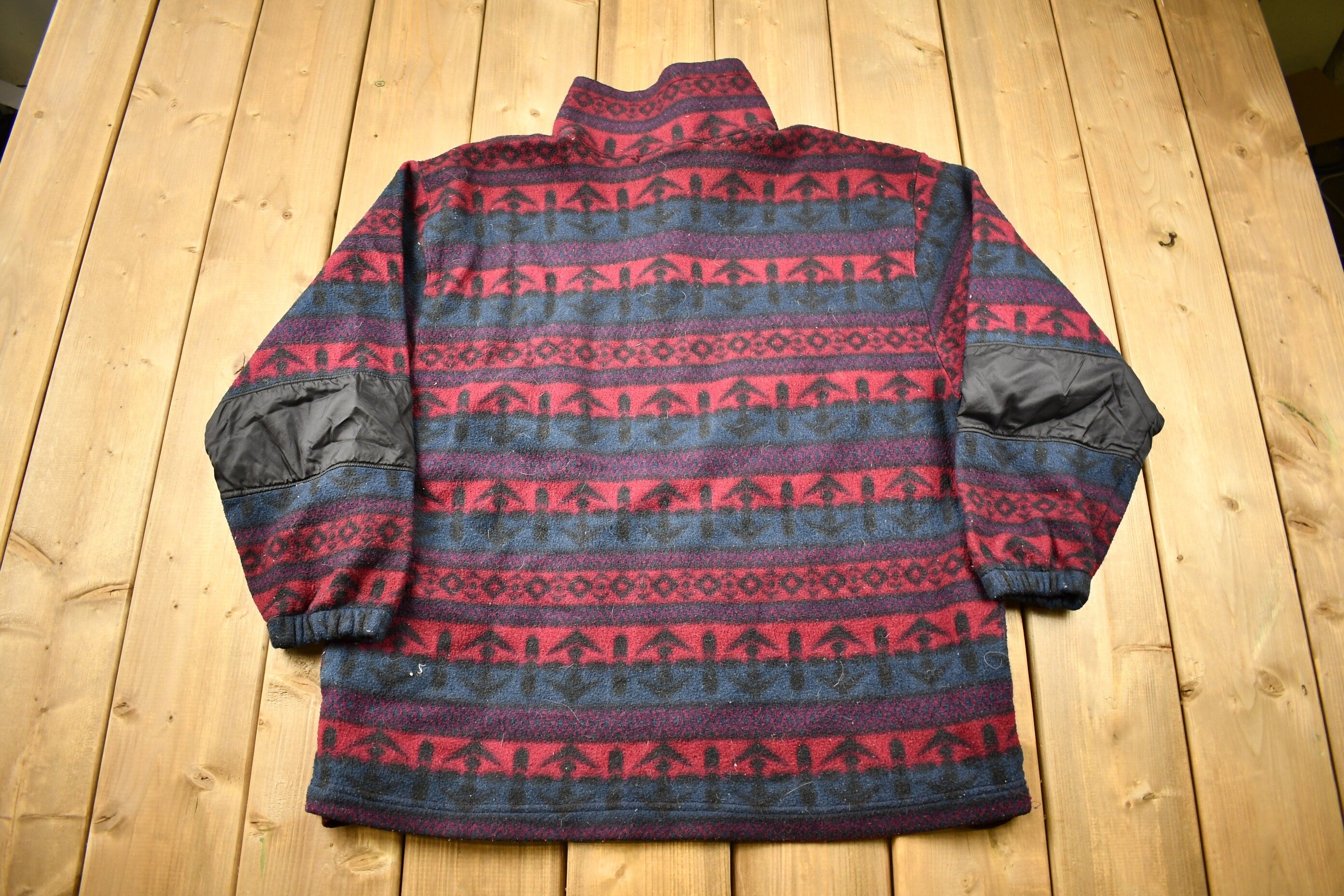 Vintage 1990s All Over Pattern Quarter Zip Fleece Sweater