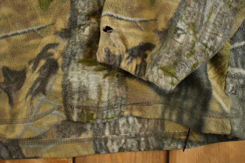 Vintage 1990s Longleaf Realtree Camo Fleece Full Zip Sweater Men's XL / Geometric Abstract Pattern / 90s Pullover Sweatshirt / Hiking