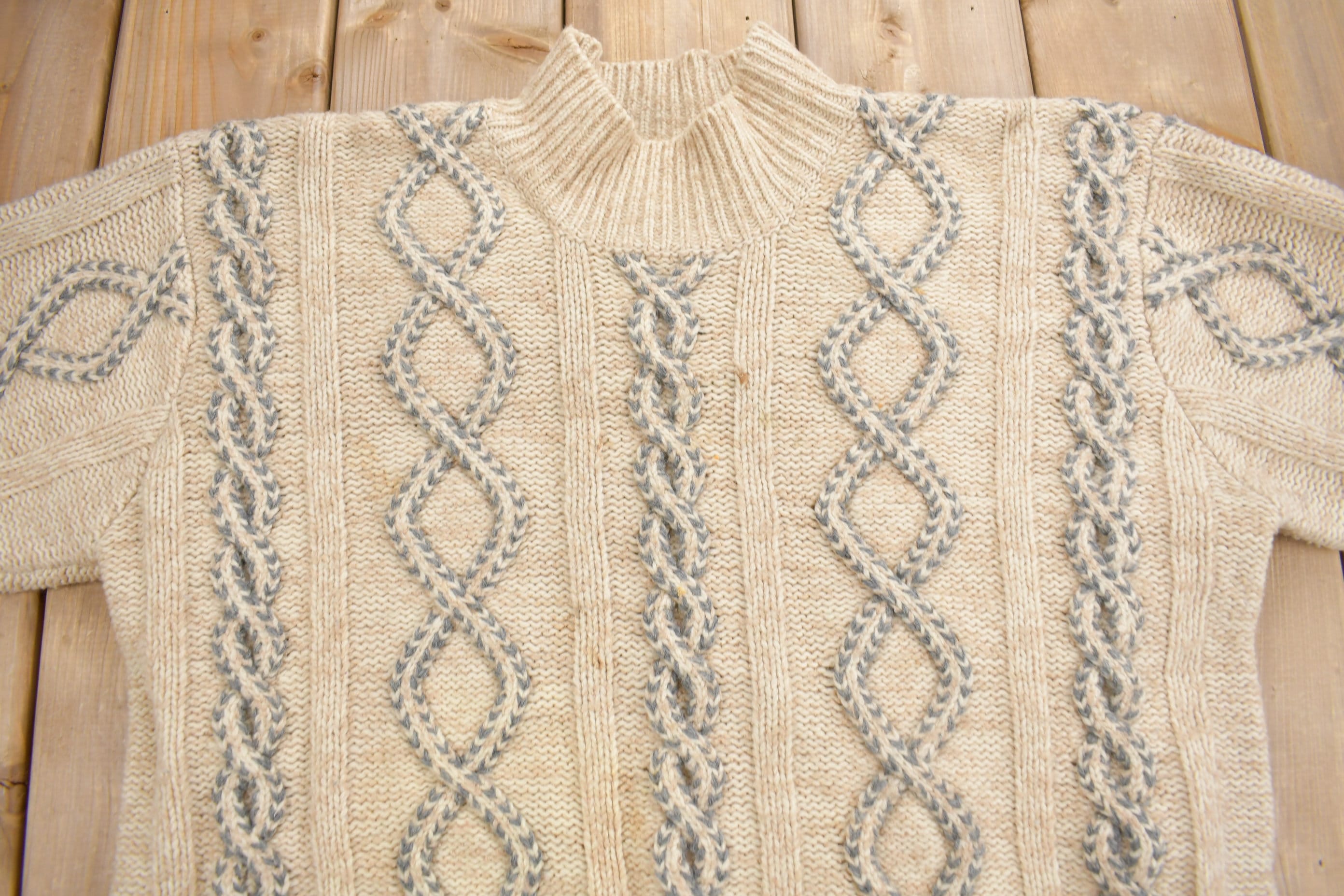 Vintage 1990s Eddie Bauer Legends 3D Cable Knit Sweater  Vintage 90s Crewneck  Abstract Patterns  Wool Sweater
