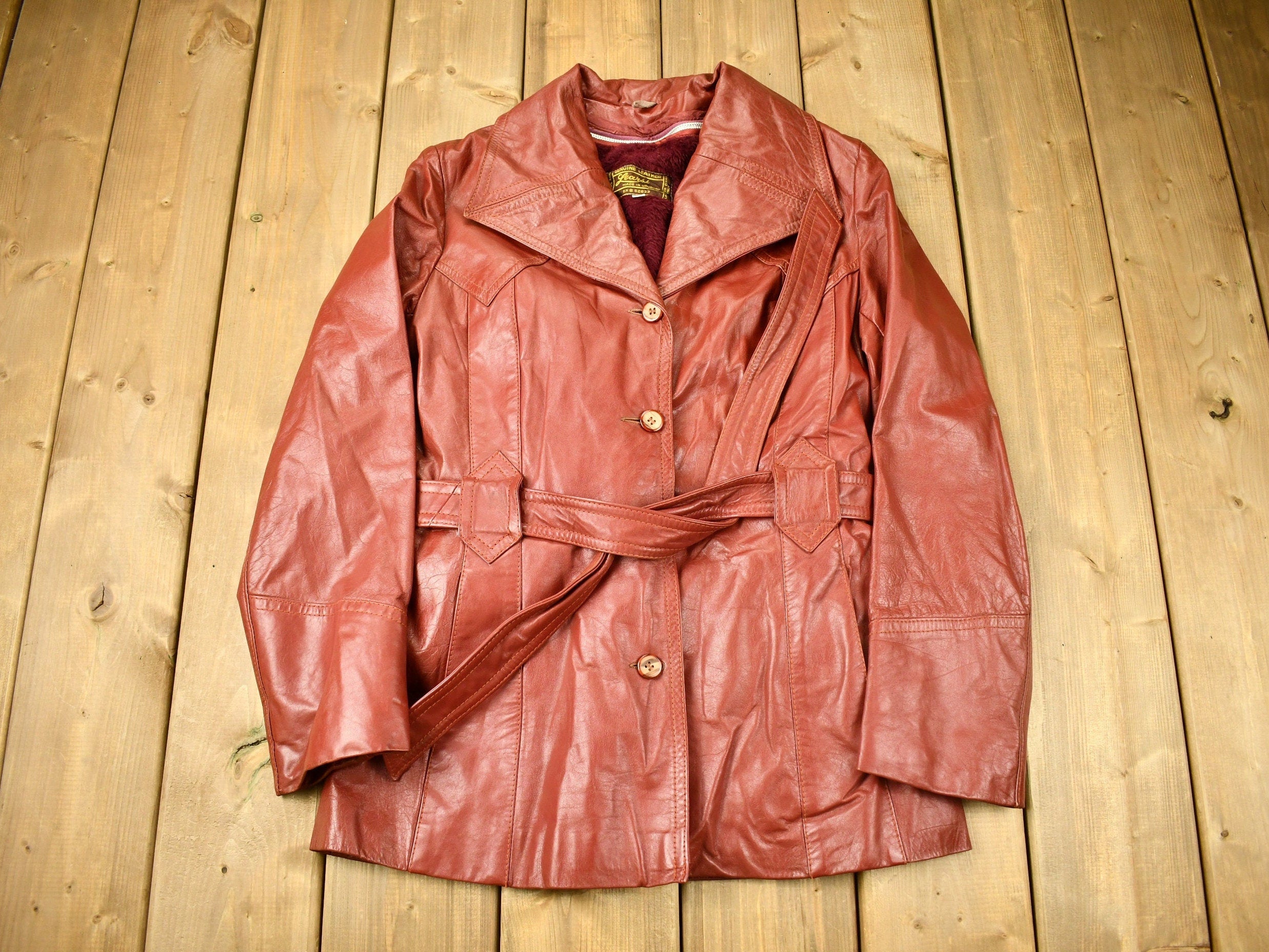 Vintage 1970s Learsi Genuine Red Leather Button Down Jacket