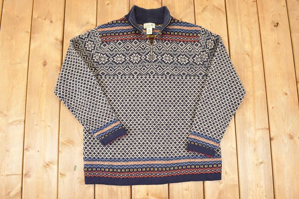 Vintage 1990s LL Bean Wool Knit Collared Sweater Men's M