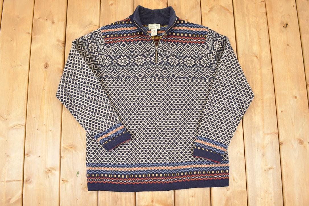 Vintage 1990s LL Bean Wool Knit Collared Sweater Men's M