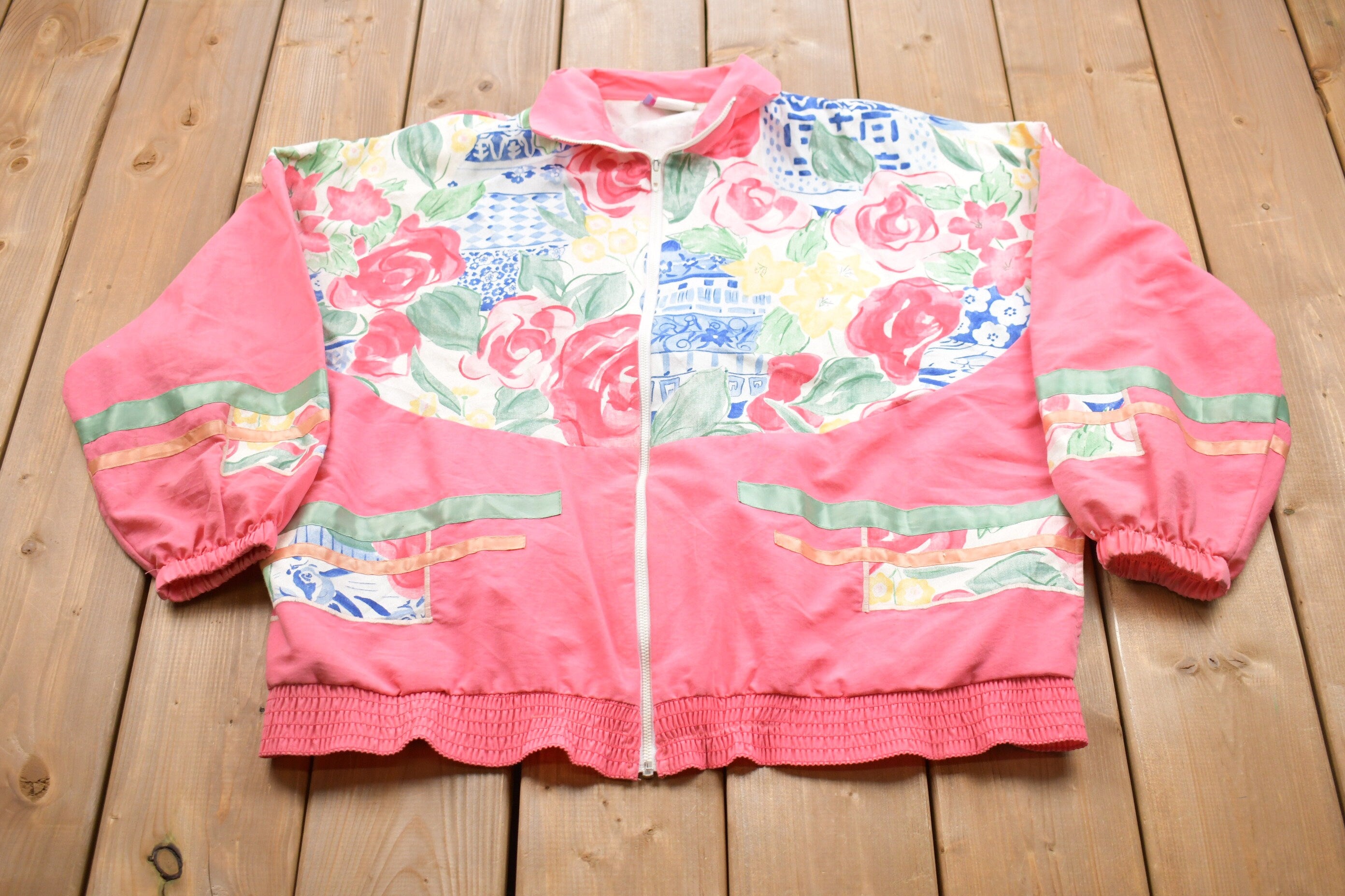 Vintage 1990s Southern Stitches Floral Graphic Windbreaker Jacket