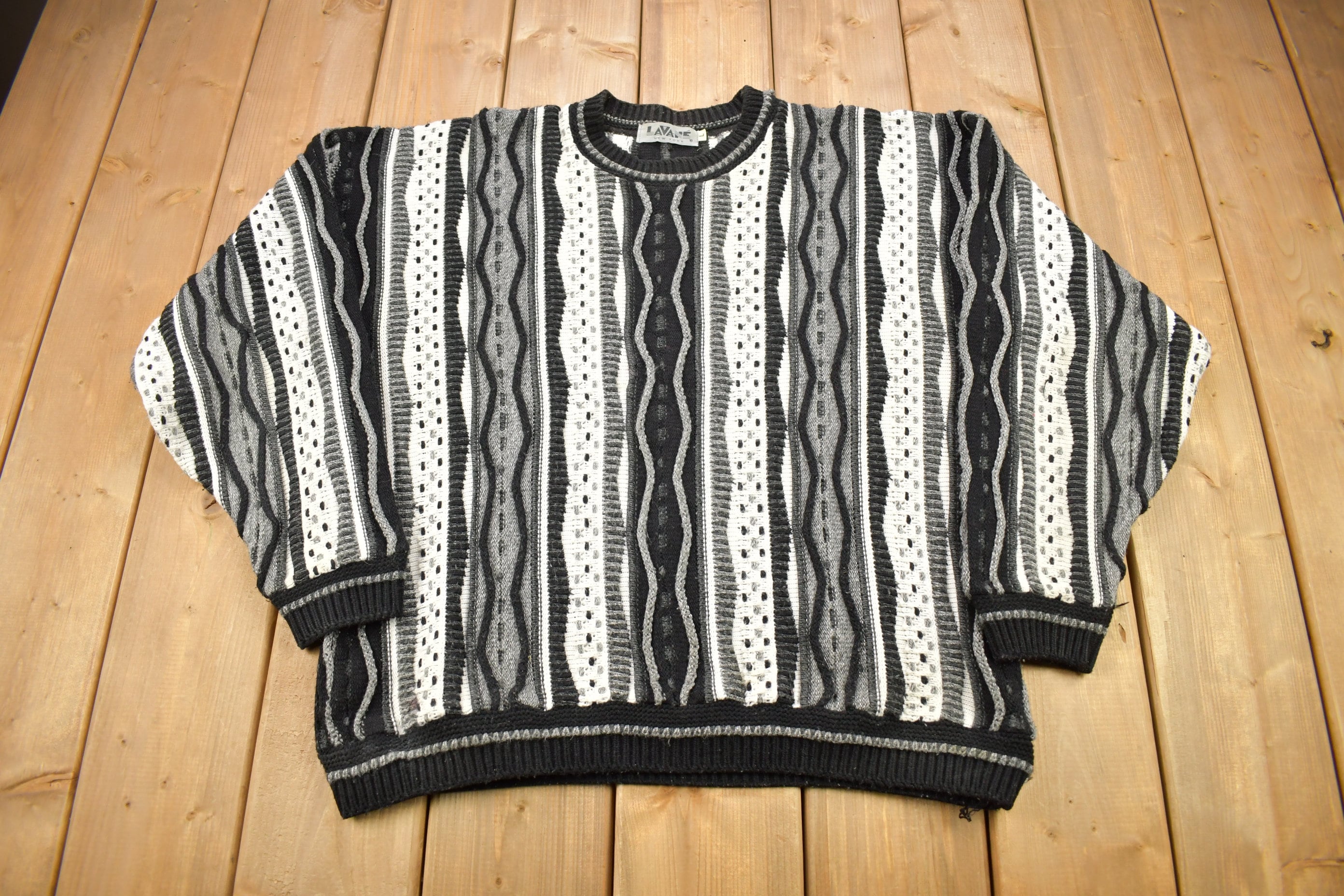 Vintage 1990s Lavane 3D Colored Cable Knit Crewneck Sweater