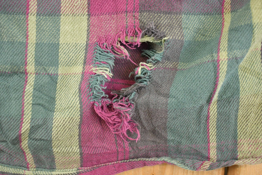 Vintage 1990s Five Brother Thrashed Plaid Button Up Shirt Men's L / 90's Rugged Polo