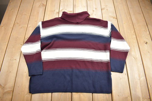 Vintage 1990s Karen Lessly Striped turtleneck Sweatshirt / Made In USA / Streetwear / Color Block