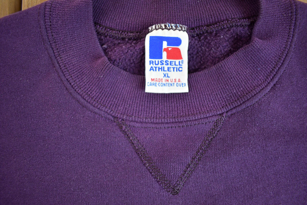 Vintage 1990s Sunfaded Purple Russel Blank Crewneck Sweatshirt Made In USA - X- Large