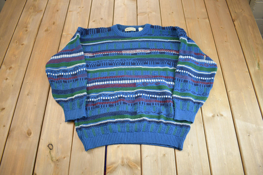 Vintage 1990s Simona Abstract Pattern Knit Crewneck Sweater Made In Italy