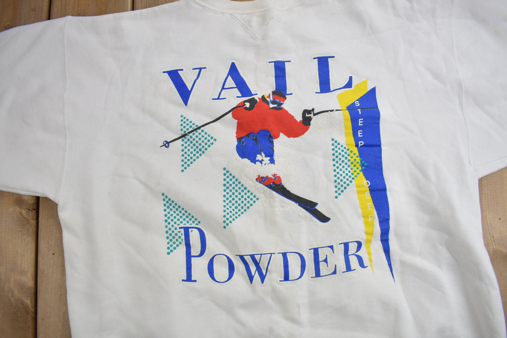 Vintage 1990s Vail Powder Skier Theme Crewneck Sweatshirt