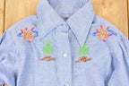 Vintage 1960s Loop Embroidered Horses Button Up Shirt Women's S