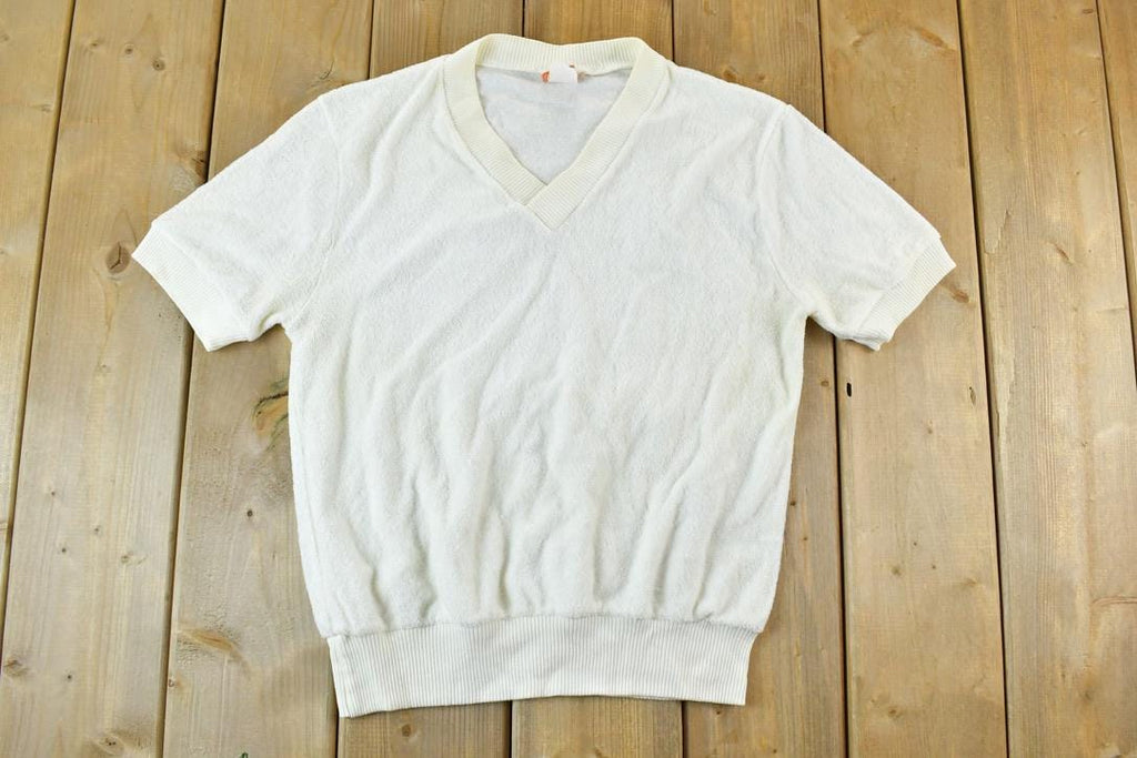 Vintage 1980s Blank White V Neck Single Stitch T-Shirt