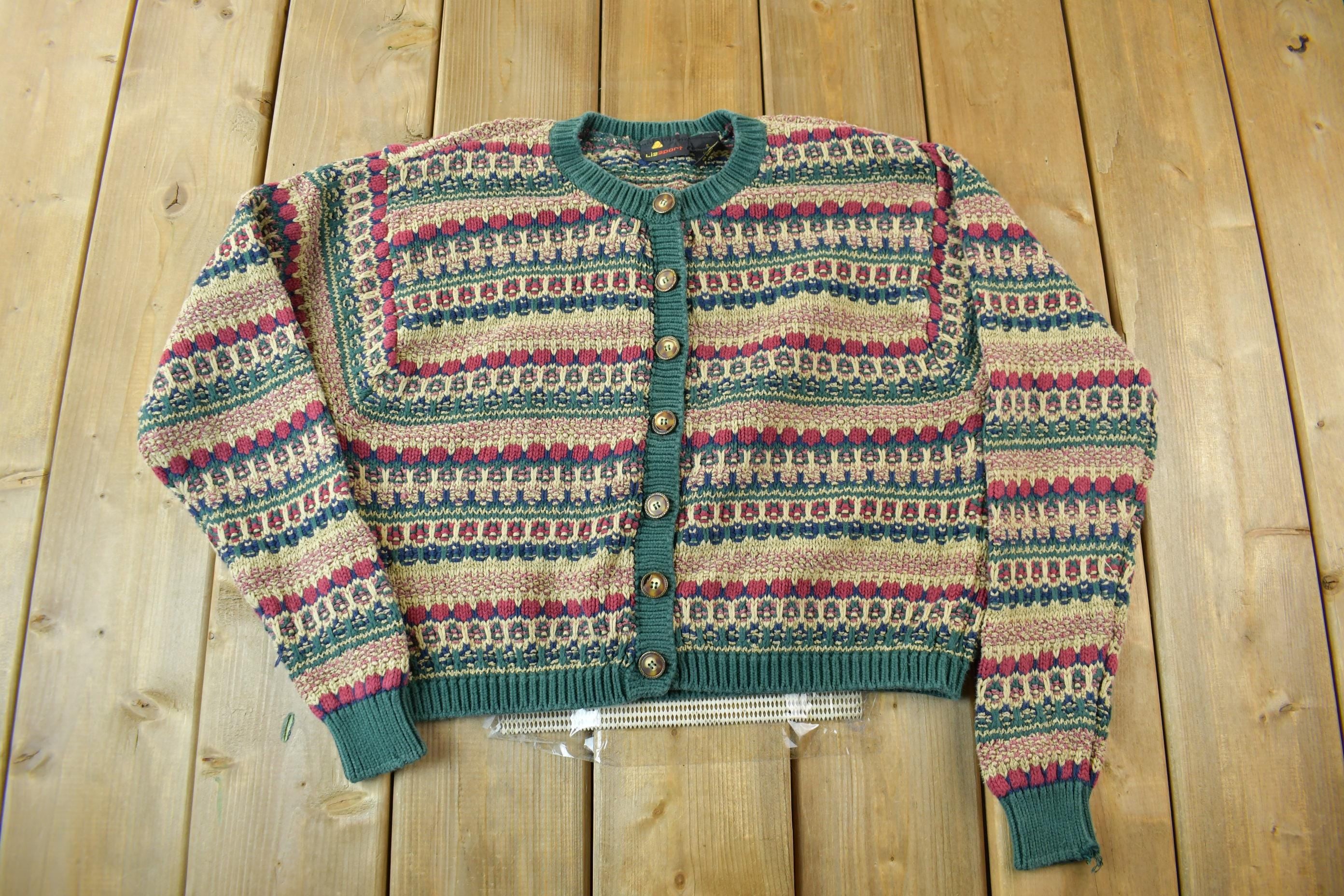 Vintage 1990s Liz Sport Knit Cardigan Sweater / Vintage 90s Sweater / Womens Wear / size Small