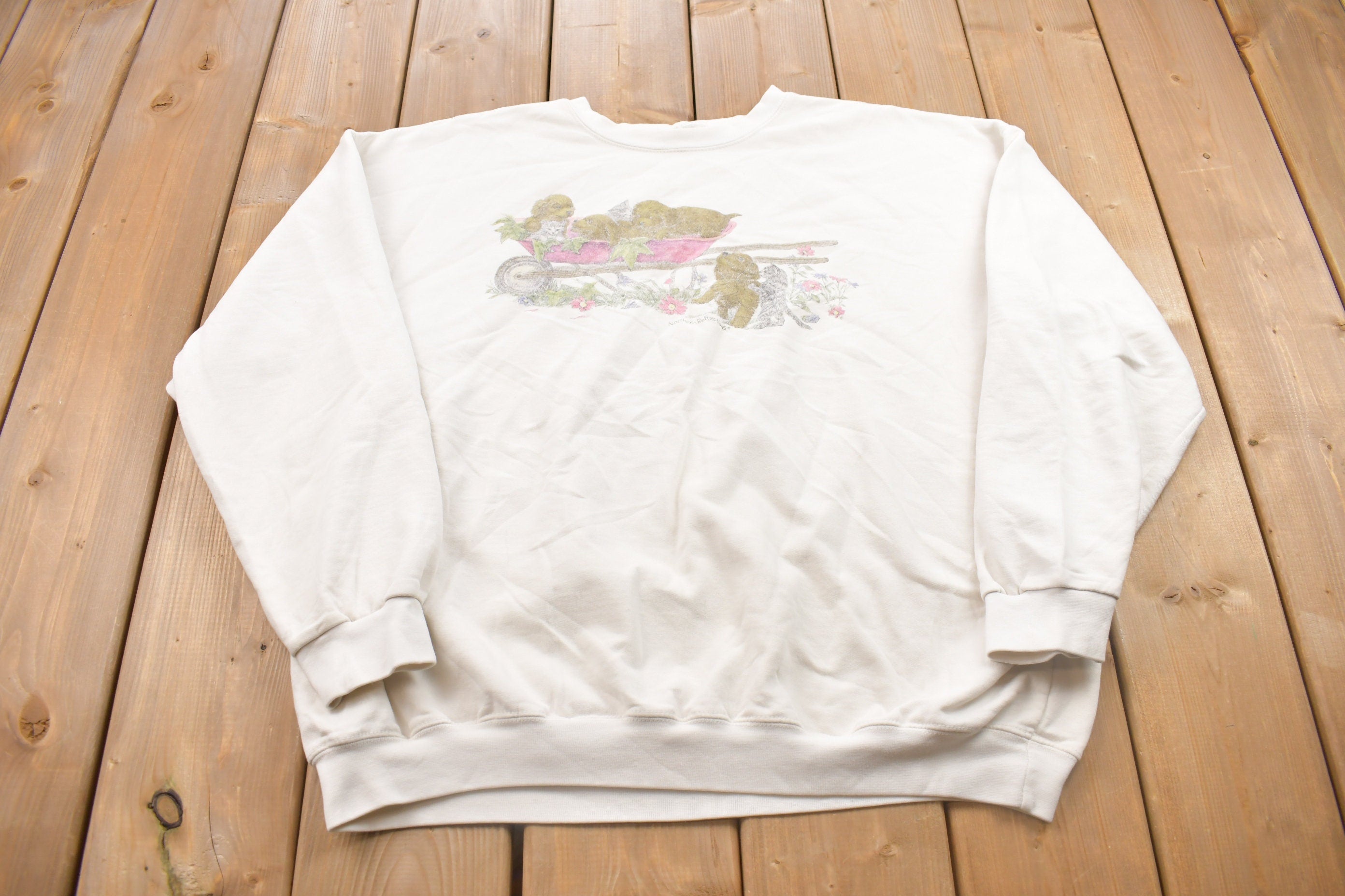 Vintage 1990s Cute Dogs in Wheelbarrow Crewneck Sweatshirt