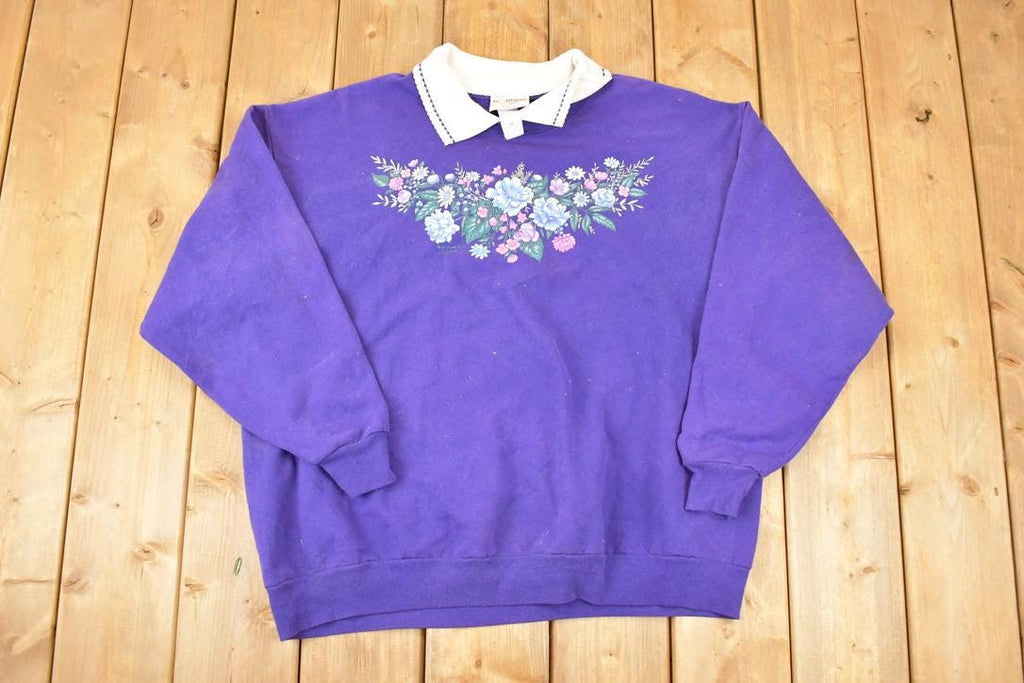 Vintage 1990s Morning Sun Collared Floral Graphic Print Crewneck Sweatshirt Womens XL