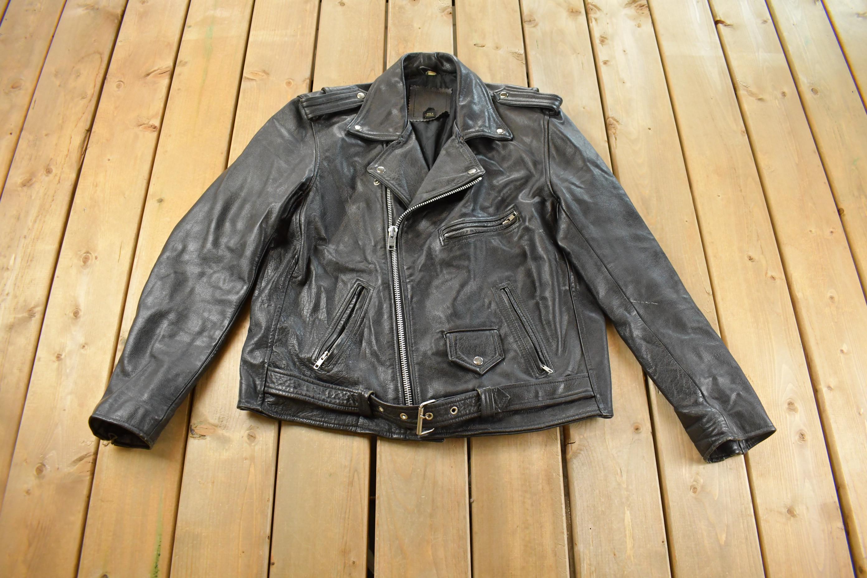 Vintage 1990s Biker Leather Jacket Men's Medium
