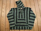 Vintage 1990s Hooded Pullover Striped Knit Poncho Blanket Hoodie