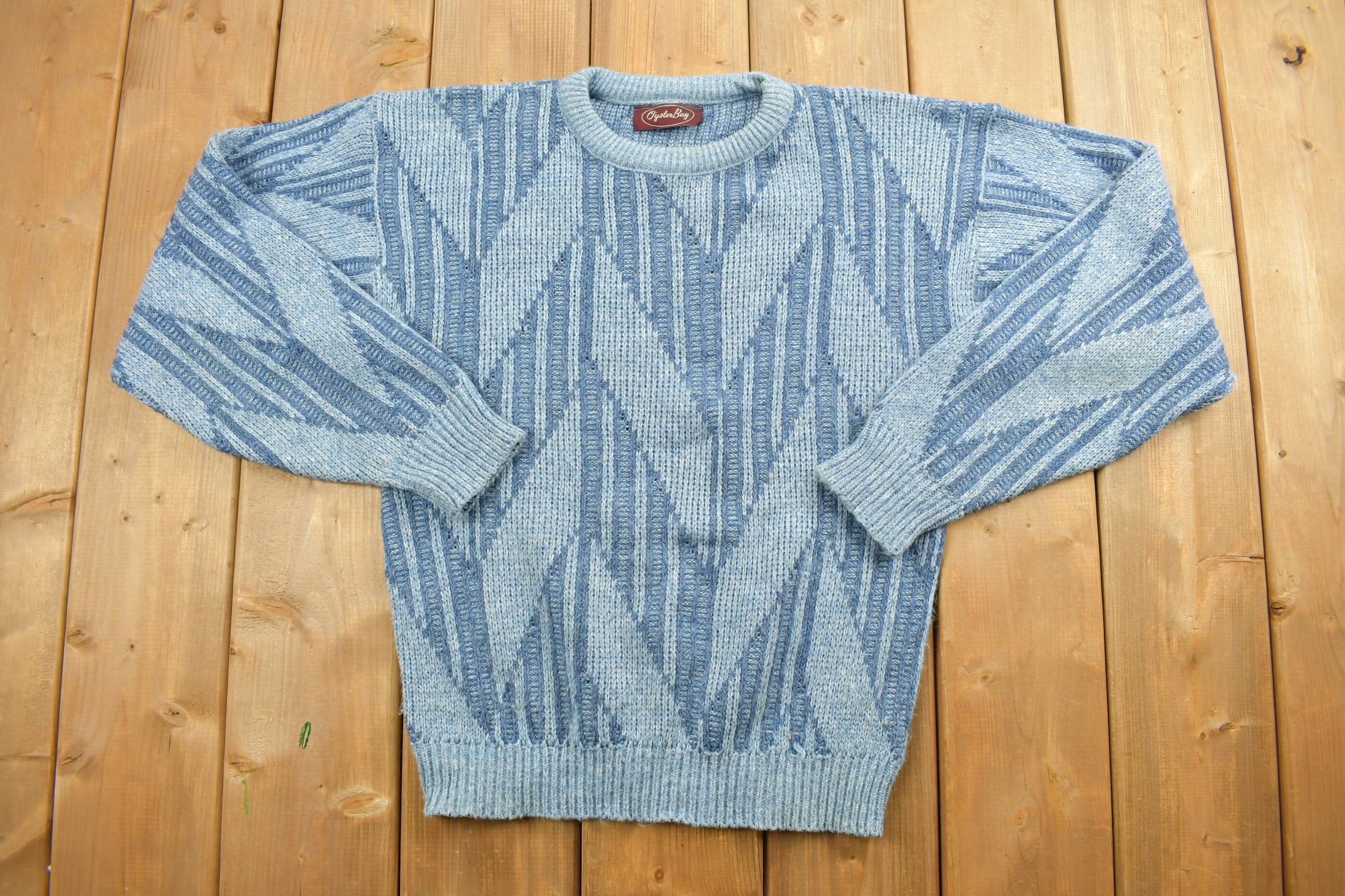 Vintage 1990s Oyster Bay Abstract Patterned Knitted Crewneck Sweater