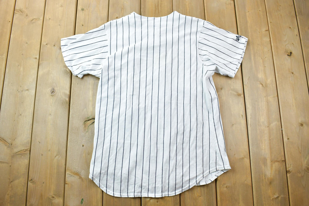 Vintage 1990s New york Yankees Pinstripe Majestic Button Up Shirt MLB Graphic T-Shirt