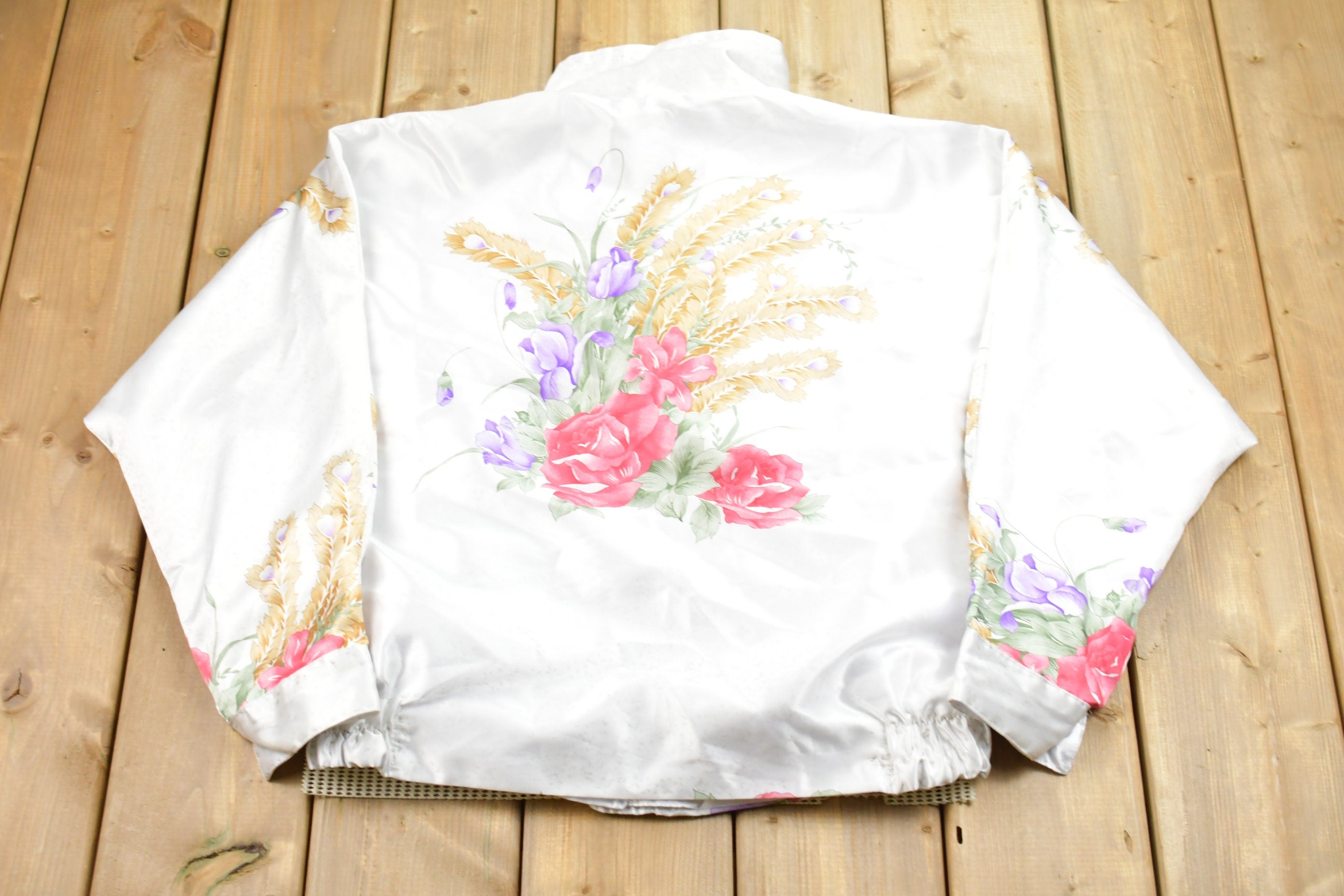 Vintage 1990s Floral Reversible Satin Full Zip Jacket Athleisure Streetwear