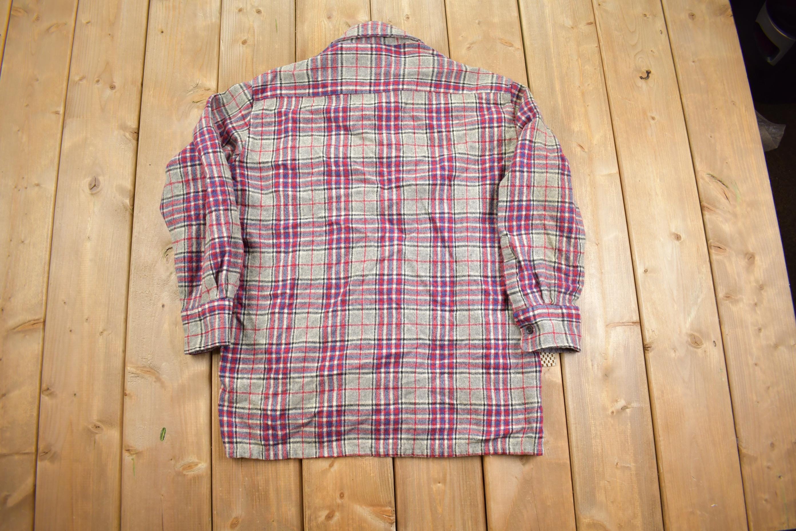 Vintage 1980s Richman Brothers Wool Plaid Flannel Button Up Shirt