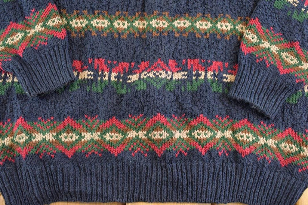 Vintage 1990s LL Bean Heavy Knit Crewneck Sweater Men's L / 90's Abstract Pattern 3D Knitted Sweatshirt