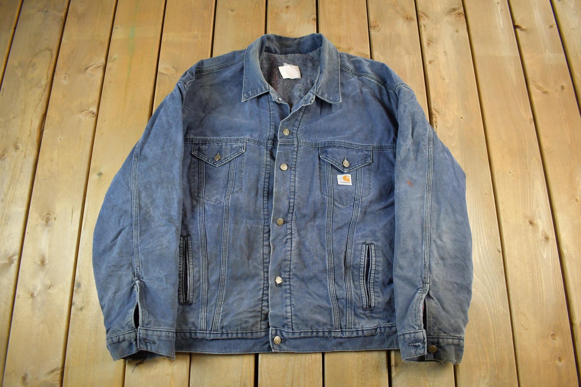 Vintage 1990s Carhartt Distressed Sun Faded Trucker Jacket Men's 3XL