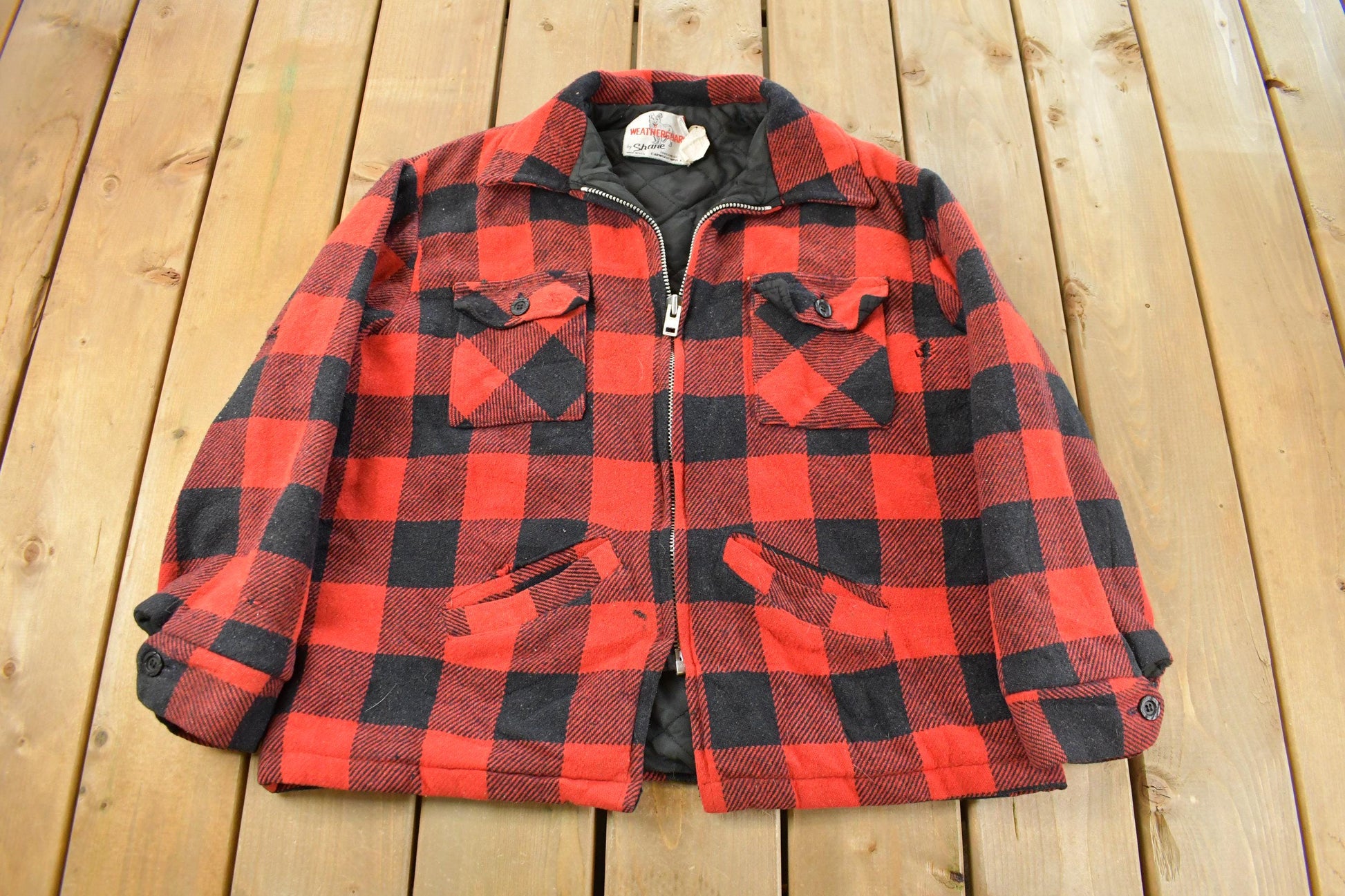 Vintage 1980s Weatherboard Insulated Flannel Jacket Men's Large / Shacket / 80s Plaid Outdoors / Heavyweight / True Vintage