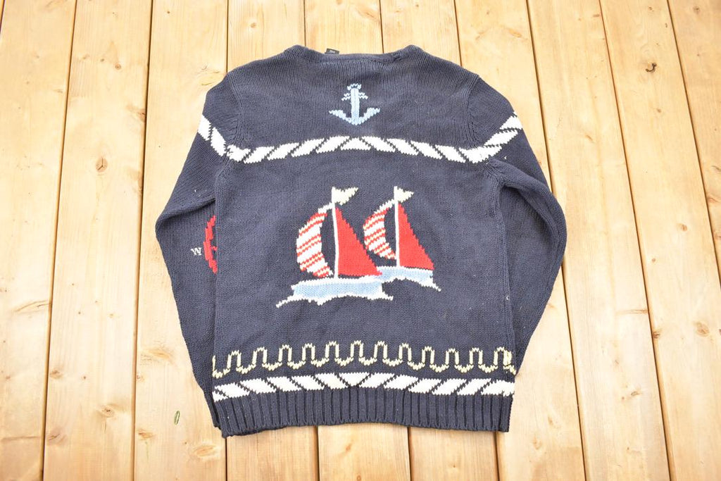Vintage 1990s Crazy Horse AOP Boating Knit Cardigan Sweater Men's L