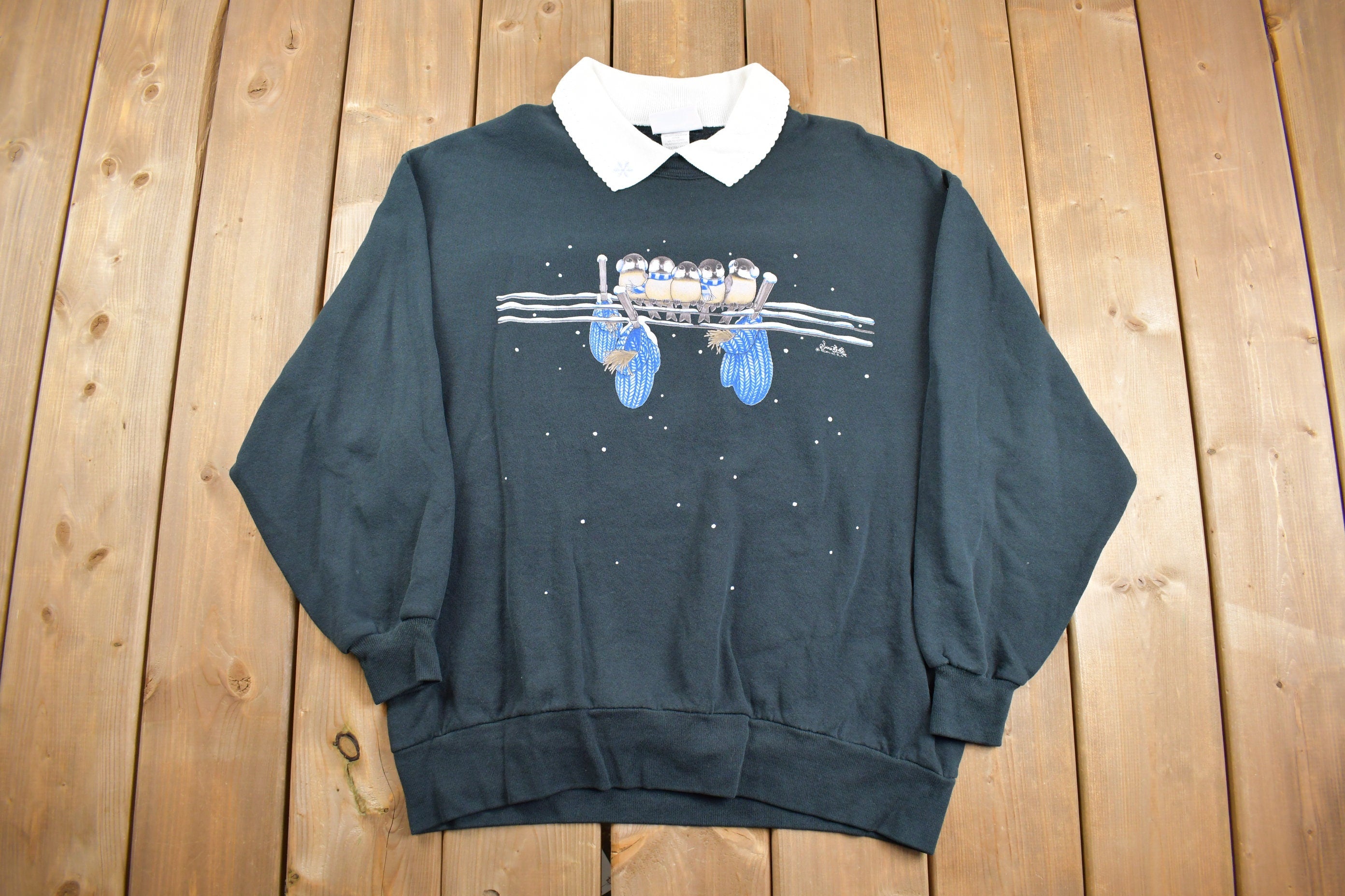 Vintage 1990s Morning Sun Double Collar Bird Graphic Sweatshirt