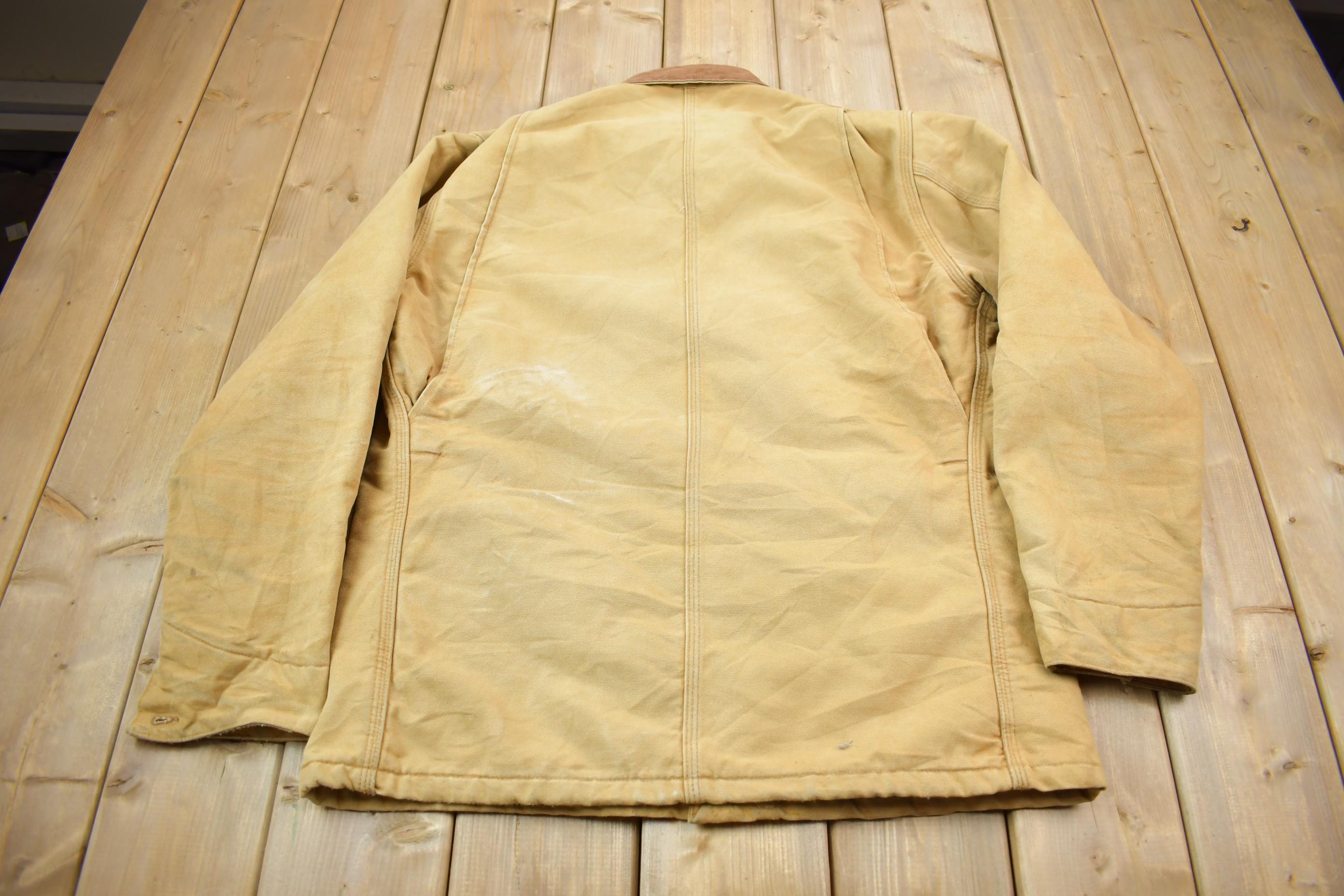 Vintage 1990s Carhartt Blanket Lined Button up Chore Coat Made In USA Size 44 Tall