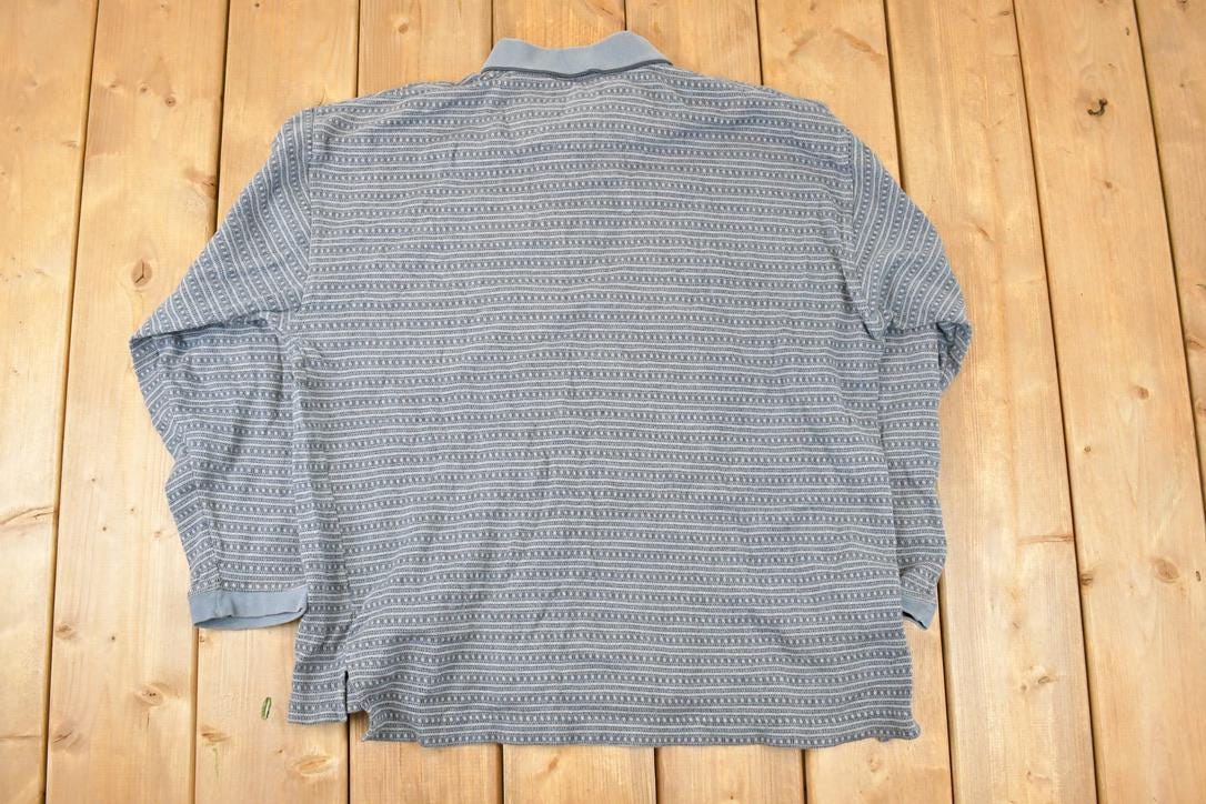 Vintage 1990s Hole In One Striped Quarter Button Shirt Men's L