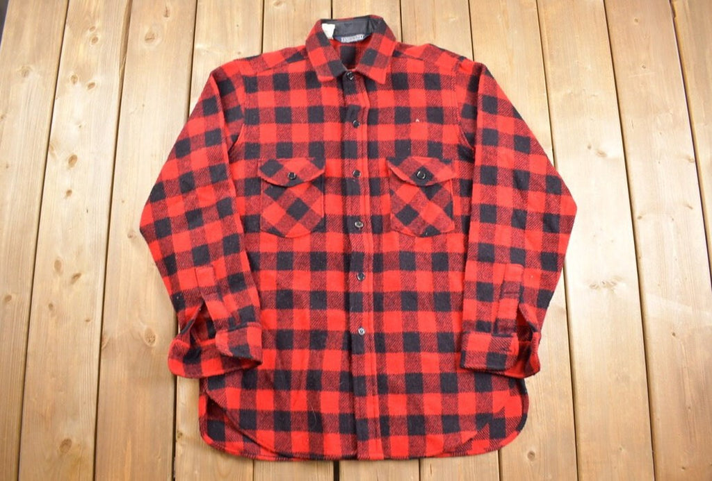Vintage 1980s Lands End Buffalo Plaid Wool Button Up Shirt