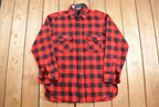 Vintage 1980s Lands End Buffalo Plaid Wool Button Up Shirt