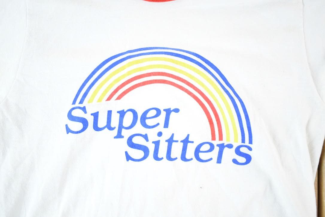 Vintage 80s Super Sitters Ringer Tee: Rainbow Graphic, Made in USA (Men's XS)