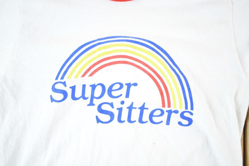Vintage 80s Super Sitters Ringer Tee: Rainbow Graphic, Made in USA (Men's XS)