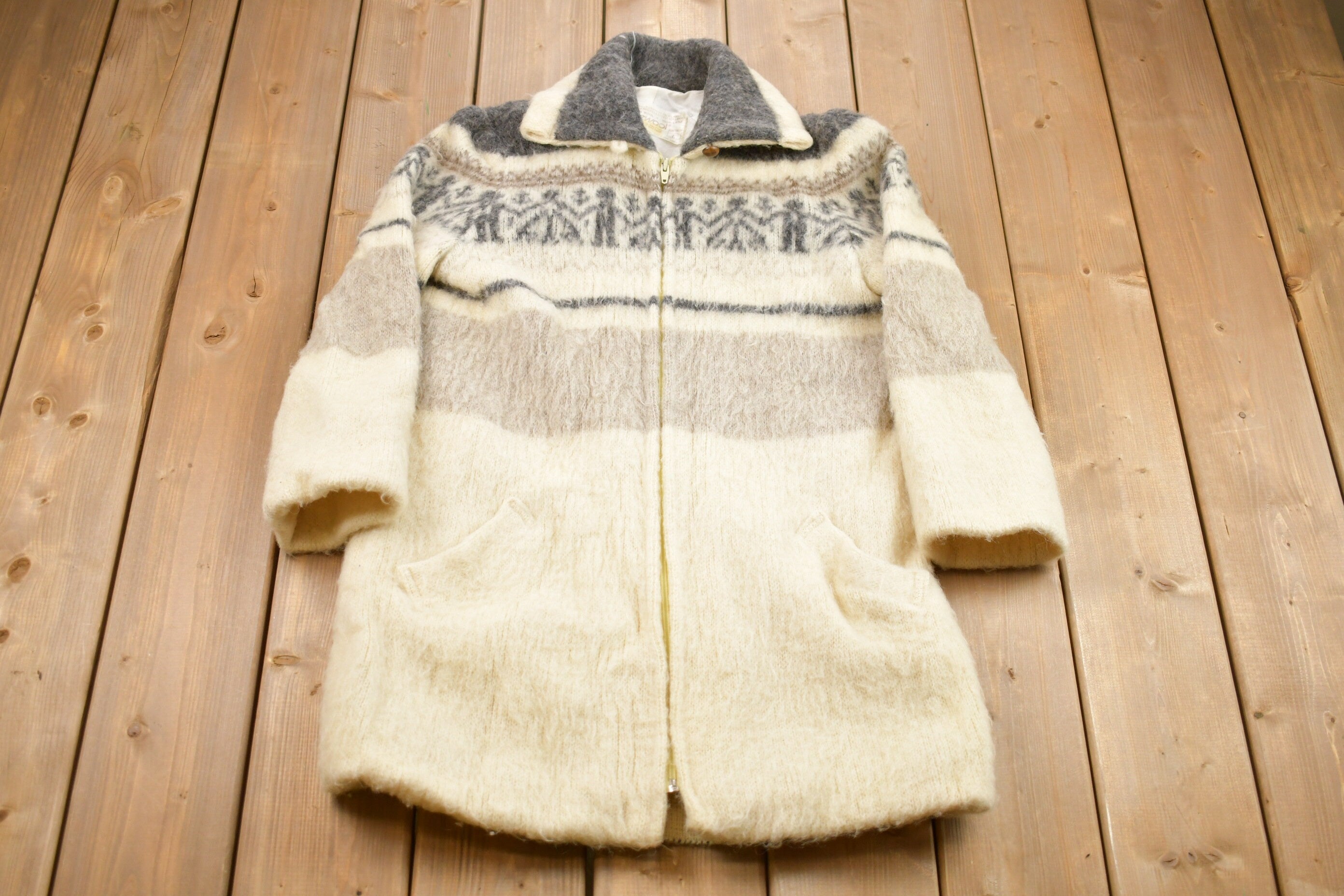 Vintage 1980s Ice Wool 100% Wool Full Zip Jacket