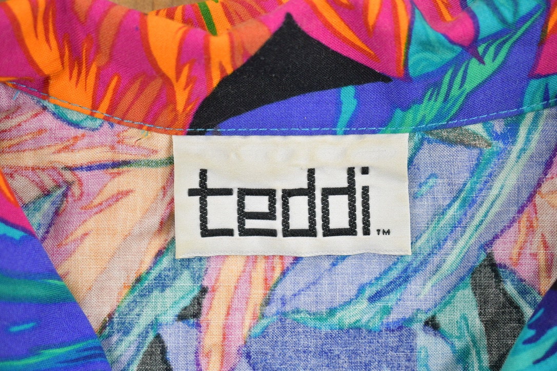 Vintage 1980s Teddi Abstract Floral Short Sleeve Button Up Shirt