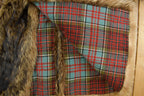 Vintage 1970s Brown Racoon Fur Plaid Lined Coat Men's Large