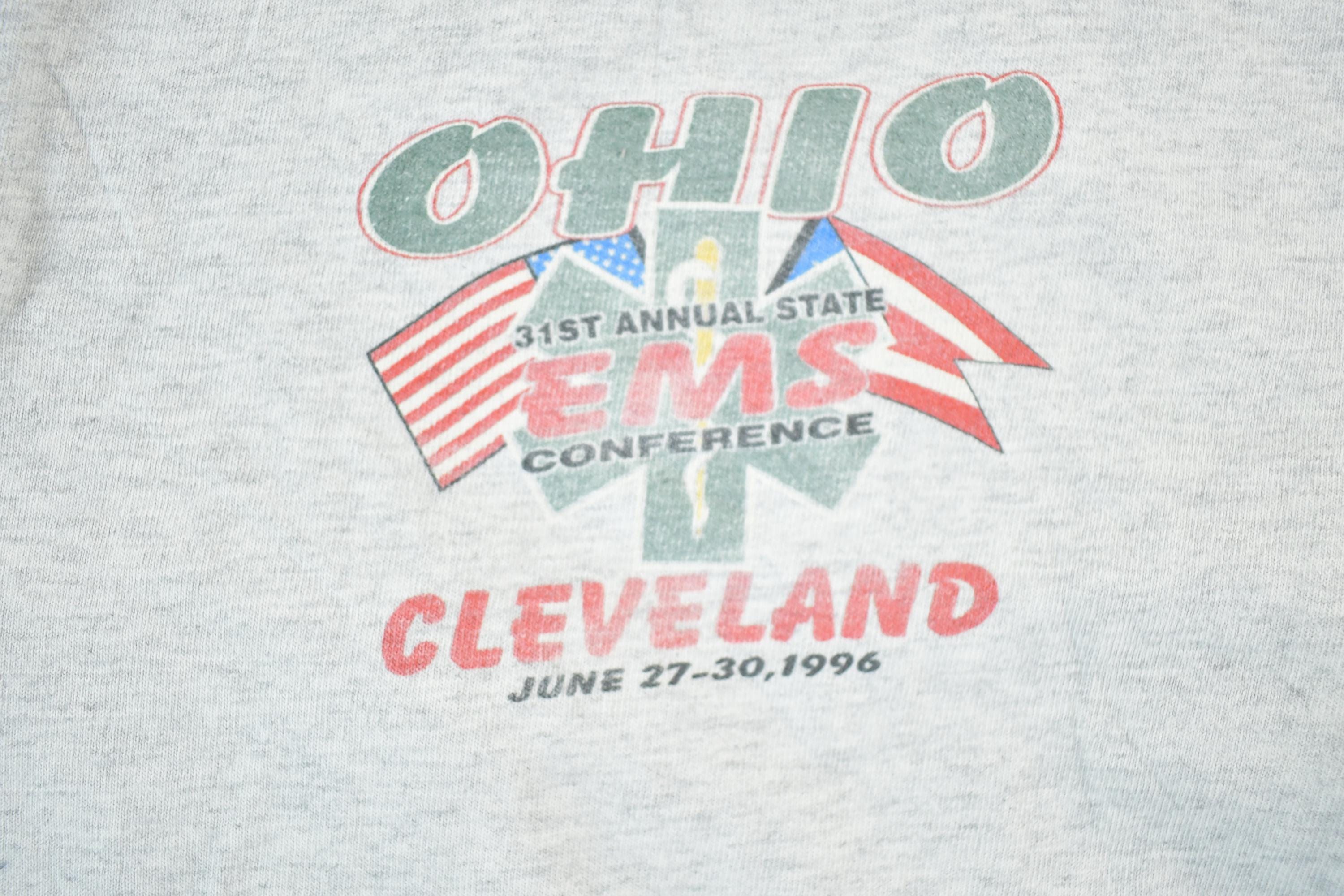 Vintage 1990s Cleveland Ohio EMS Souvenir Quarter Button T-Shirt Mens L