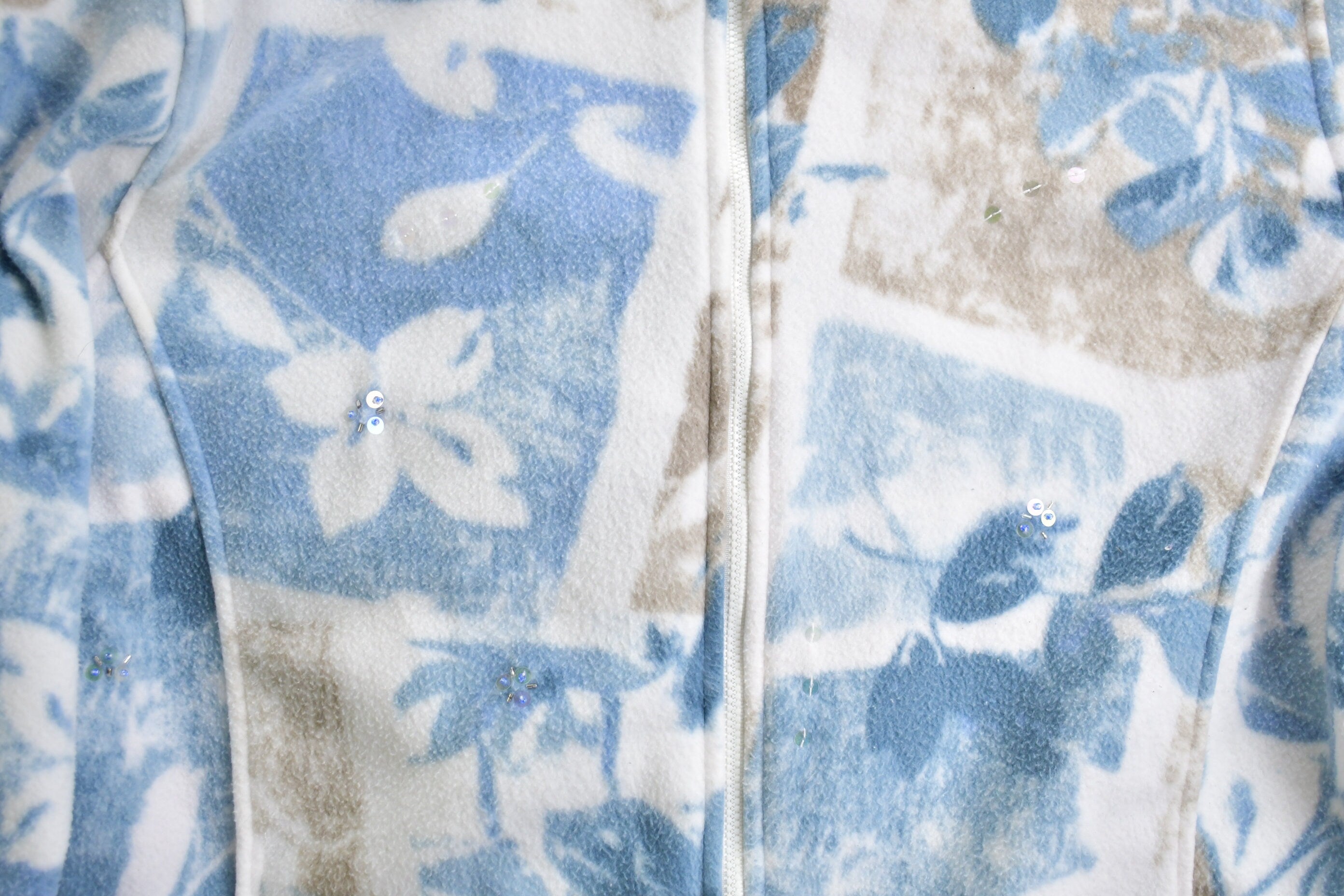 Vintage 1990s Floral Theme Fleece Zip Up Sweater