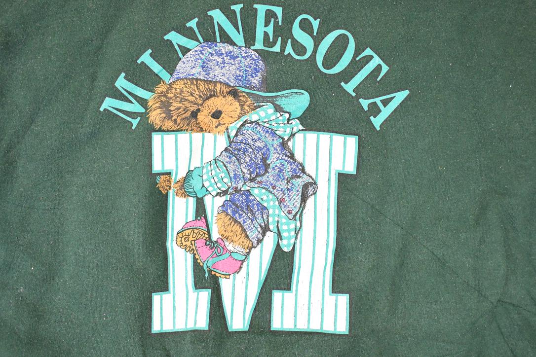 Vintage 1990s Minnesota Big M Teddy Bear Graphic Print Crewneck Sweatshirt Mens XL