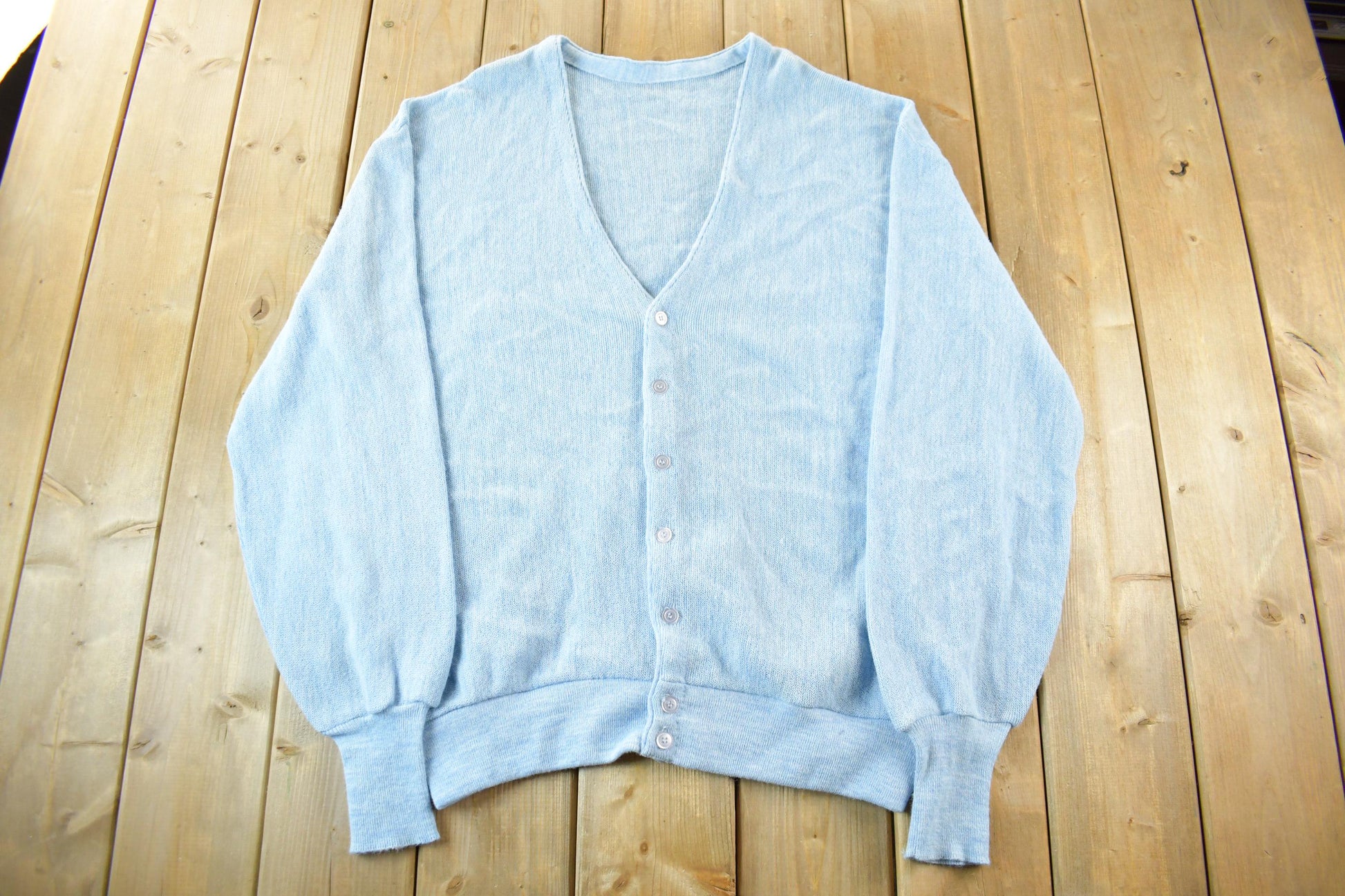 Vintage 1970s 1980s Knit Cardigan Sweater Men's 2XL  Made in USA  Vintage 80s V Neck Button Up  Preppy Knitted Top