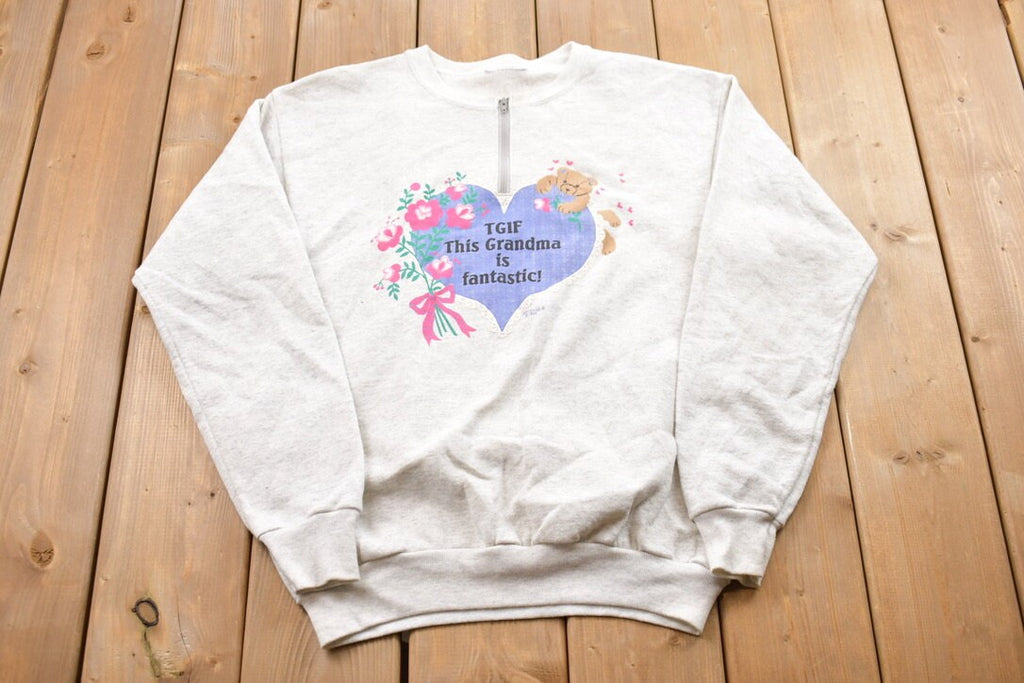 Vintage 1994 TGIF Grandma Quarter Zip Crewneck Sweater