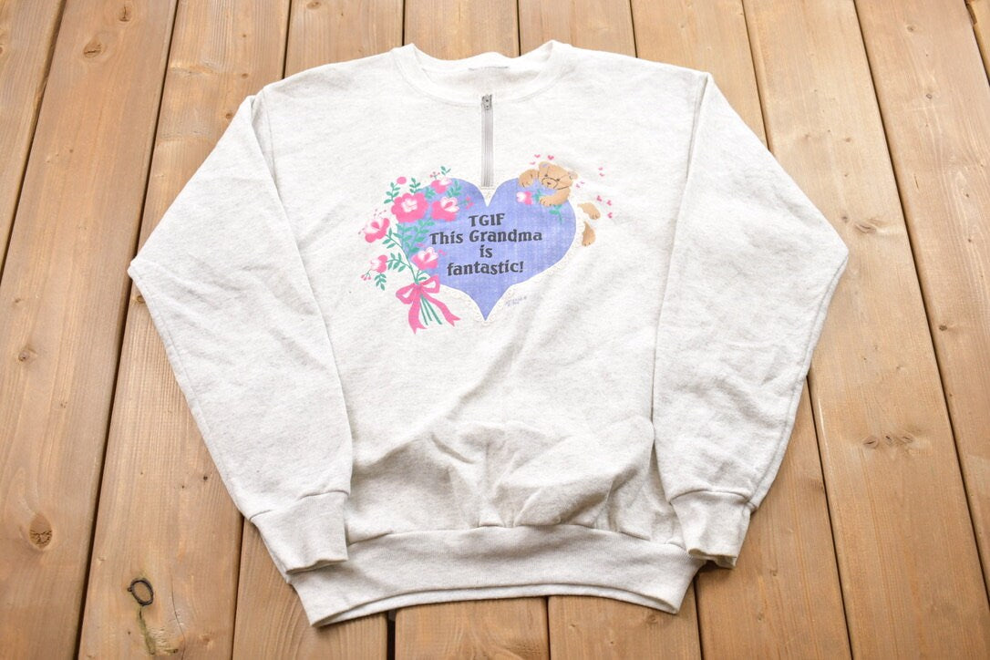 Vintage 1994 TGIF Grandma Quarter Zip Crewneck Sweater