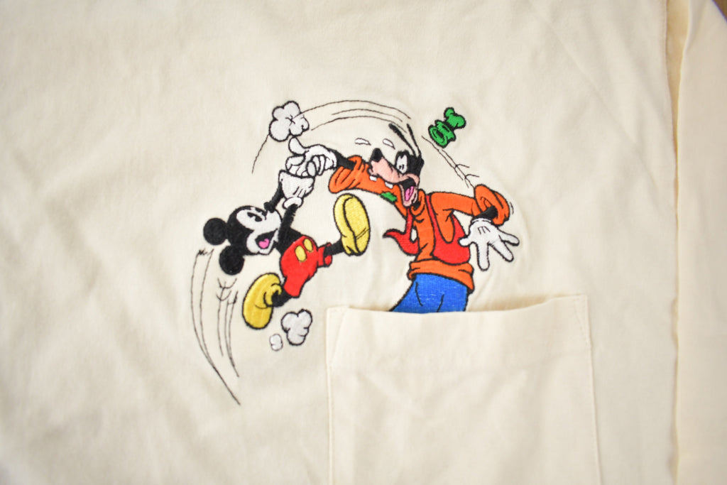 Vintage 1990s Disney Mickey And Goofy Embroidered Long Sleeve T-Shirt