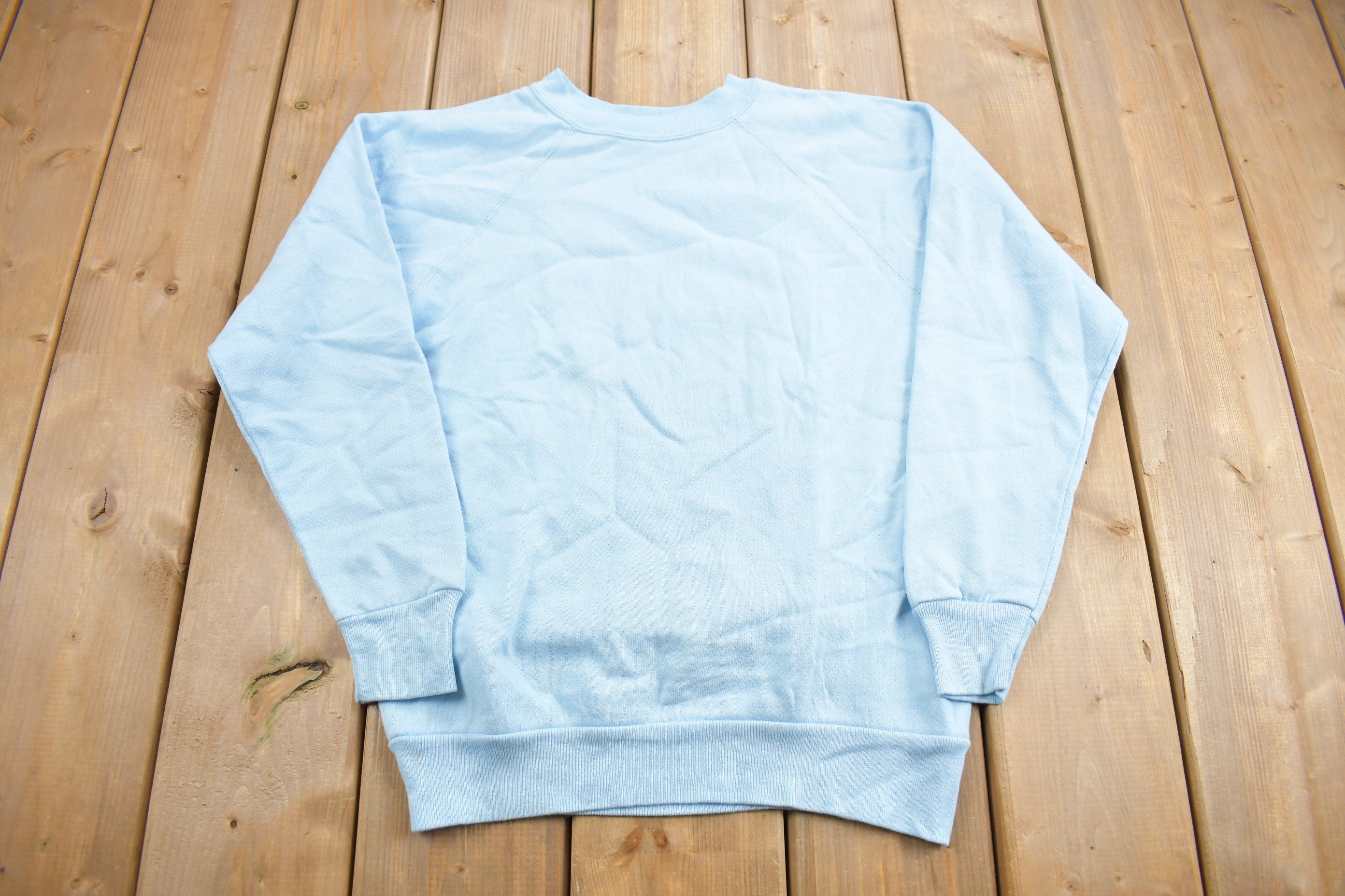 Vintage 1980s Light Blue Blank Raglan Crewneck Sweatshirt