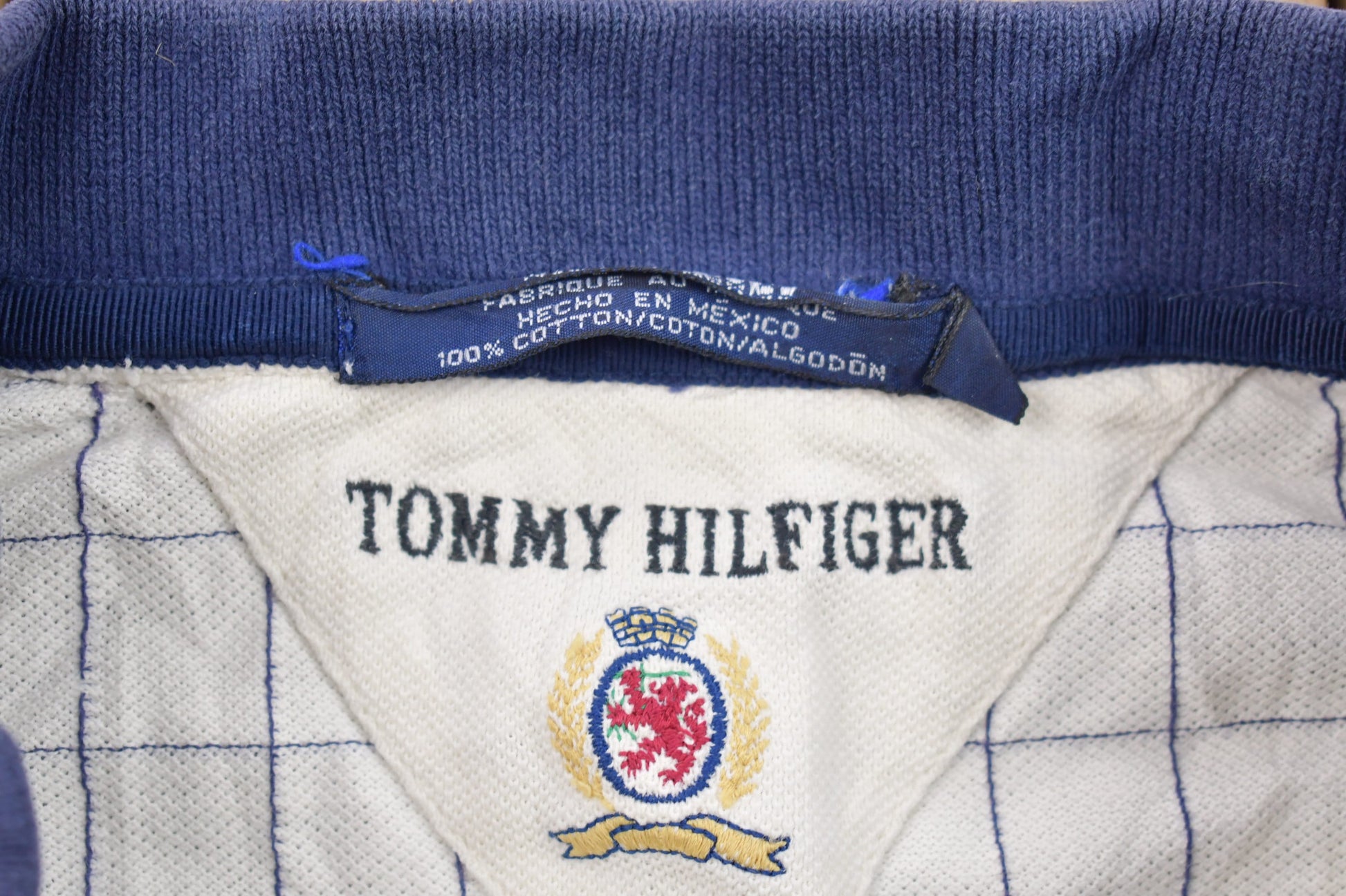 Vintage 1990s Tommy Hilfiger Pin Stripes Collared T-Shirt