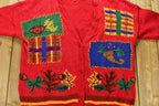 Vintage 1990s Thanksgiving Patchwork Knitted Cardigan Sweater