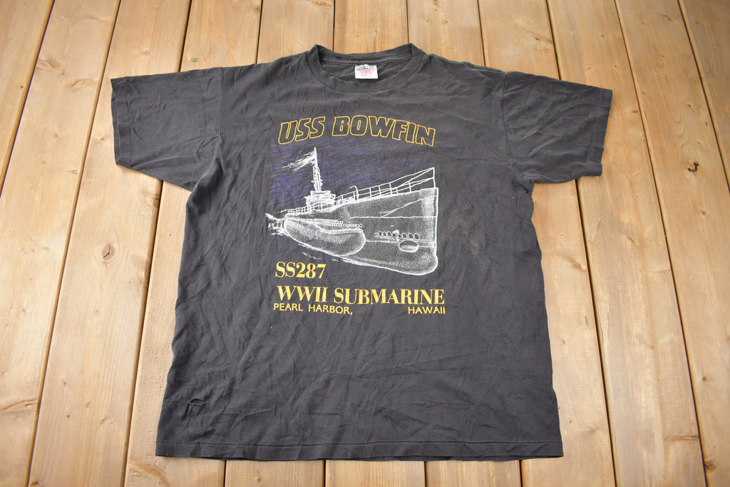 Vintage 1990s USS Bowfin SS287 WWII Submarine Single Stitch Graphic T Shirt Made In USA