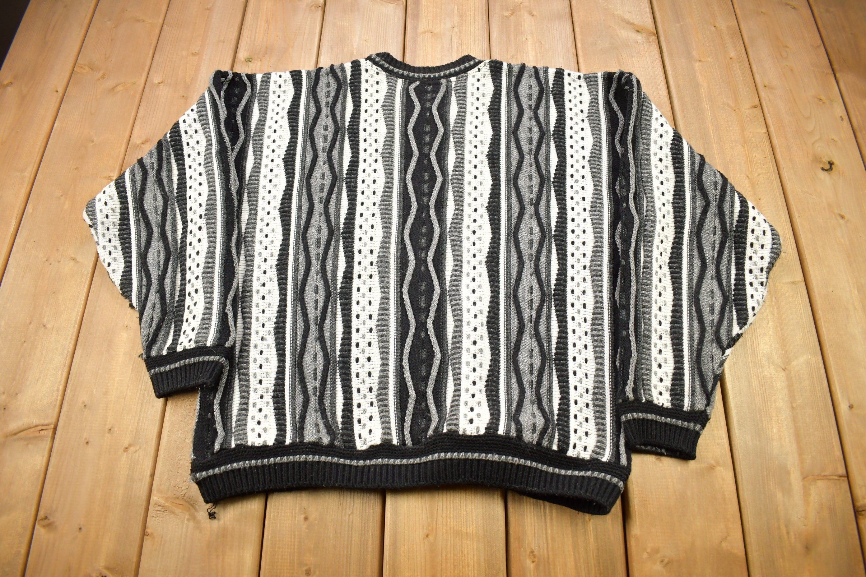 Vintage 1990s Lavane 3D Colored Cable Knit Crewneck Sweater